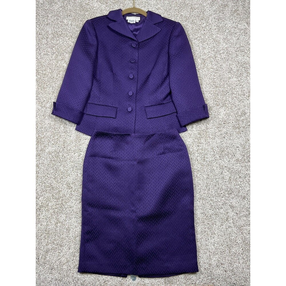 VINTAGE MAGGY LONDON 2pc PURPLE Skirt + Blazer Jacket Suit Set 6